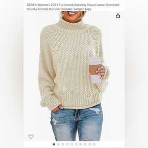 ZESICA Turtleneck Batwing Sleeve Loose Oversized Chunky Knitted Sweater